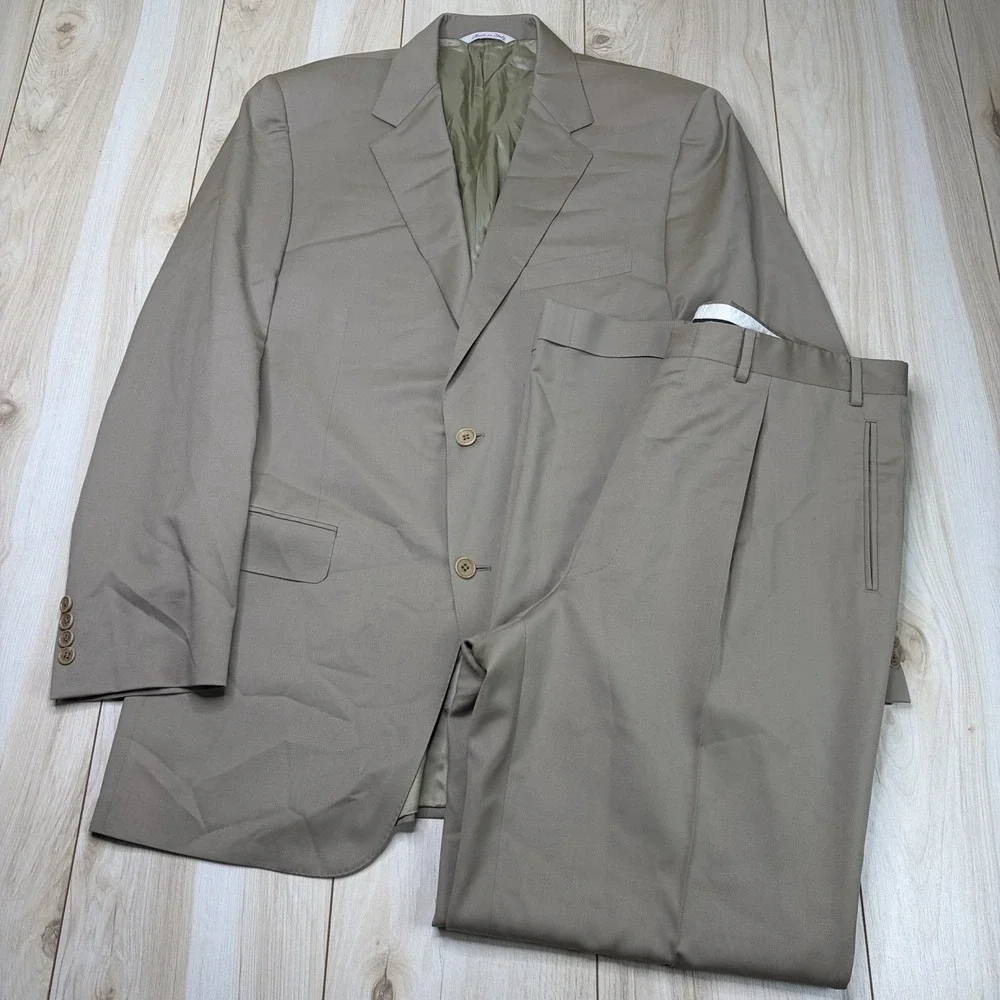 CANALI Beige Pure Wool 2-Pc Suit Mens Size 42L Slim 36x32 Made In Italy